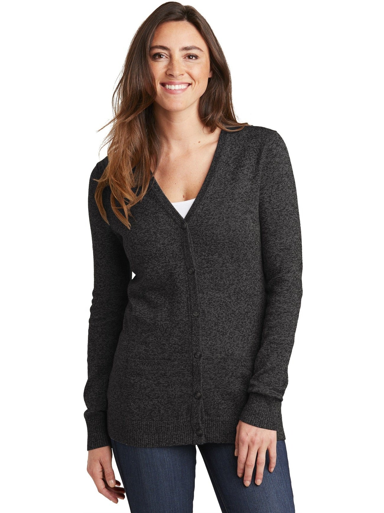 no-logo Port Authority Ladies Marled Cardigan Sweater-Regular-Port Authority-Thread Logic