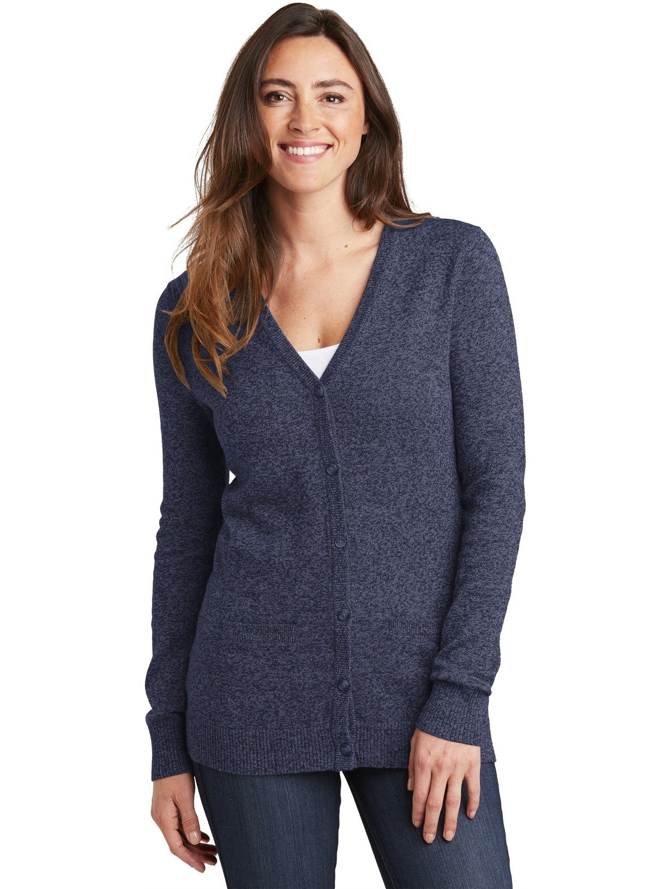 no-logo Port Authority Ladies Marled Cardigan Sweater-Regular-Port Authority-Thread Logic