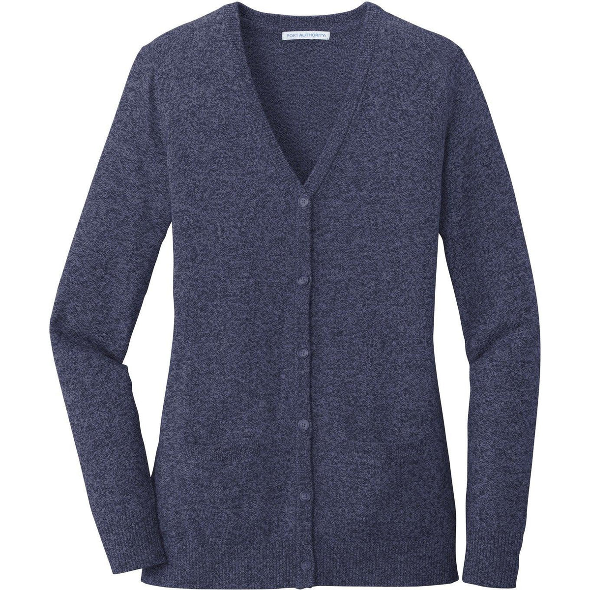 no-logo Port Authority Women's Marled Cardigan Sweater-Sweaters-Port Authority-Navy Marl-XS-Thread Logic