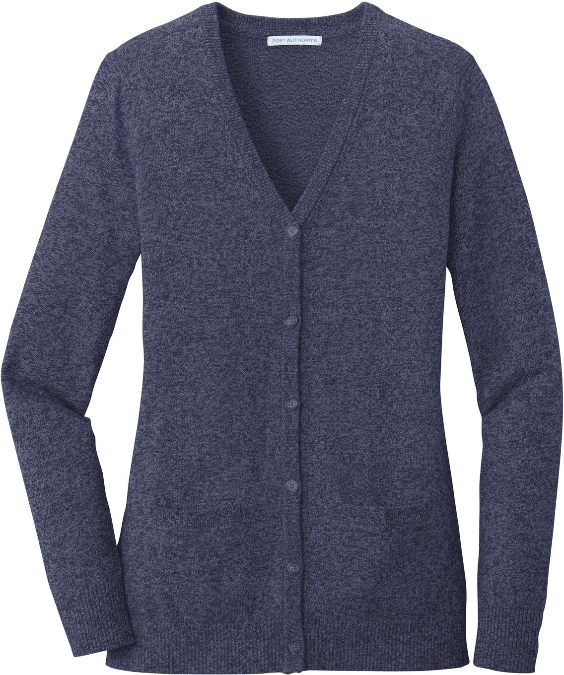 No-Logo CLOSEOUT - Port Authority Ladies Marled Cardigan Sweater-Sweaters-Port Authority-Navy Marl-XS-Thread Logic