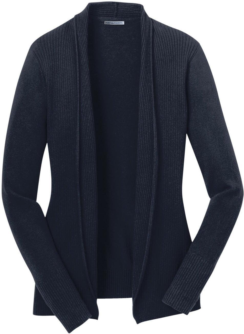 No-Logo CLOSEOUT - Port Authority Ladies Open Front Cardigan Sweater-Sweaters-Port Authority-Navy-S-Thread Logic