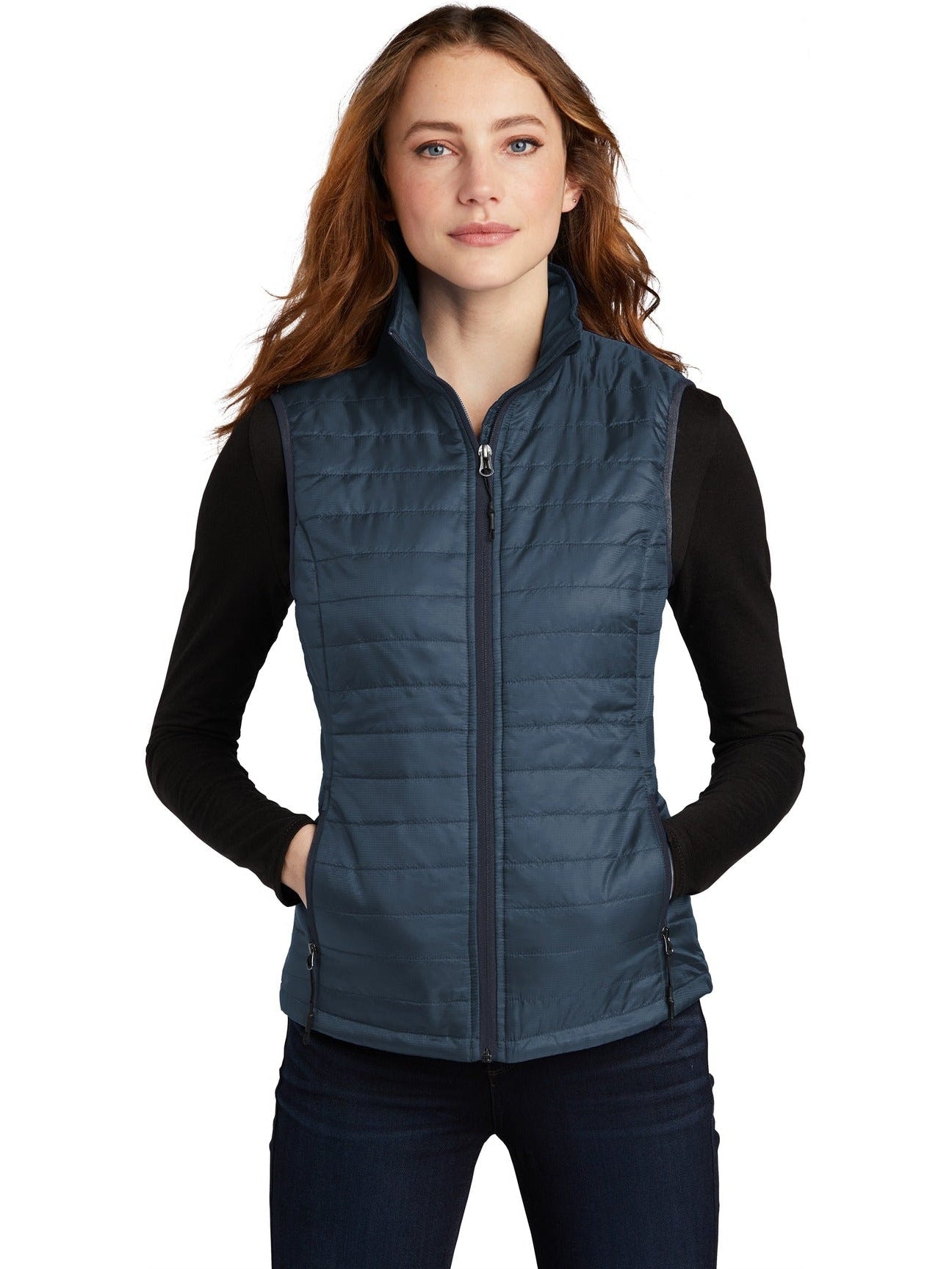 no-logo Port Authority Ladies Packable Puffy Vest-Regular-Port Authority-Regatta Blue/River Blue Navy-S-Thread Logic