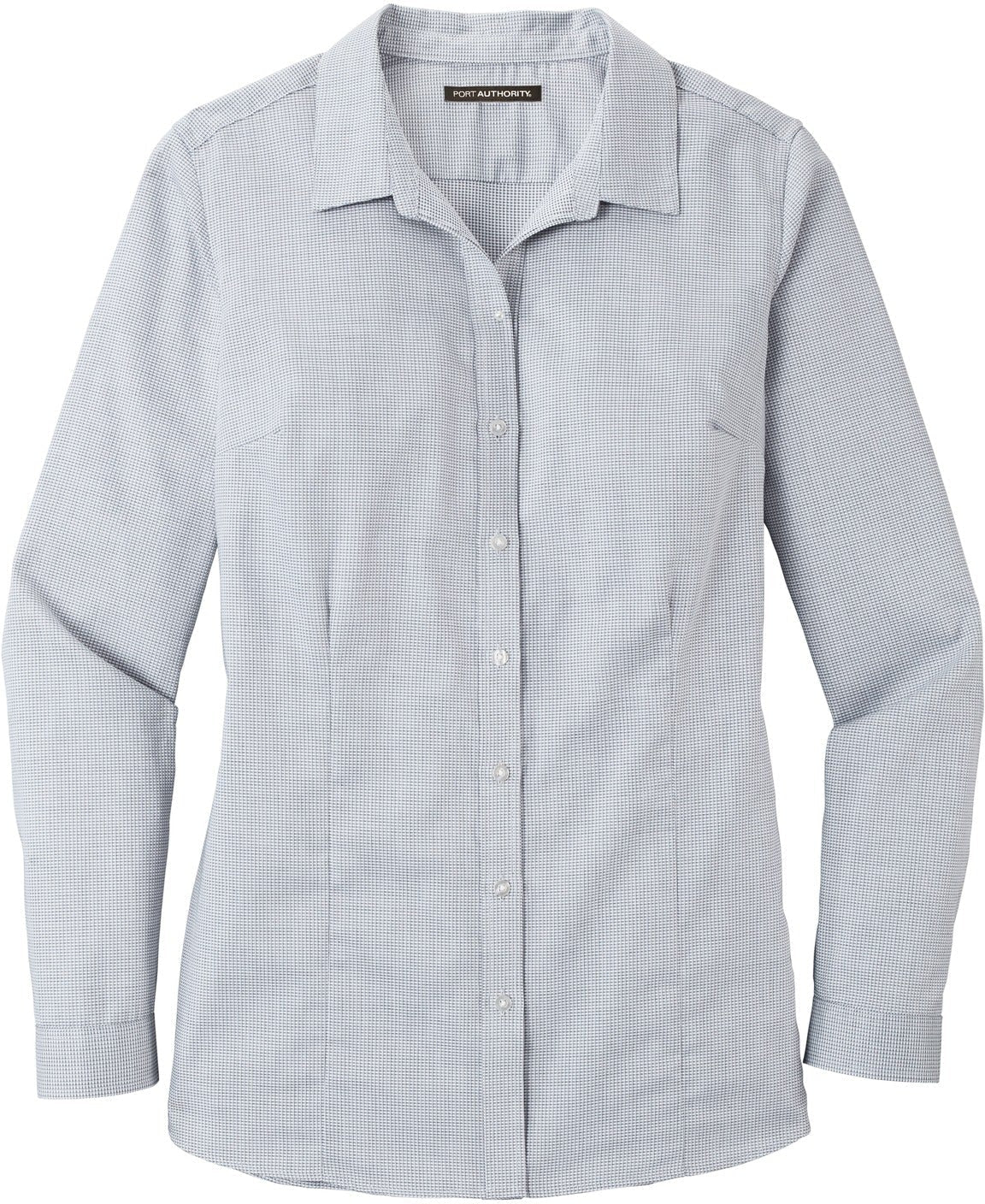 No-Logo CLOSEOUT - Port Authority Ladies Pincheck Easy Care Shirt-Dress Shirts-Port Authority-Gusty Grey/White-S-Thread Logic