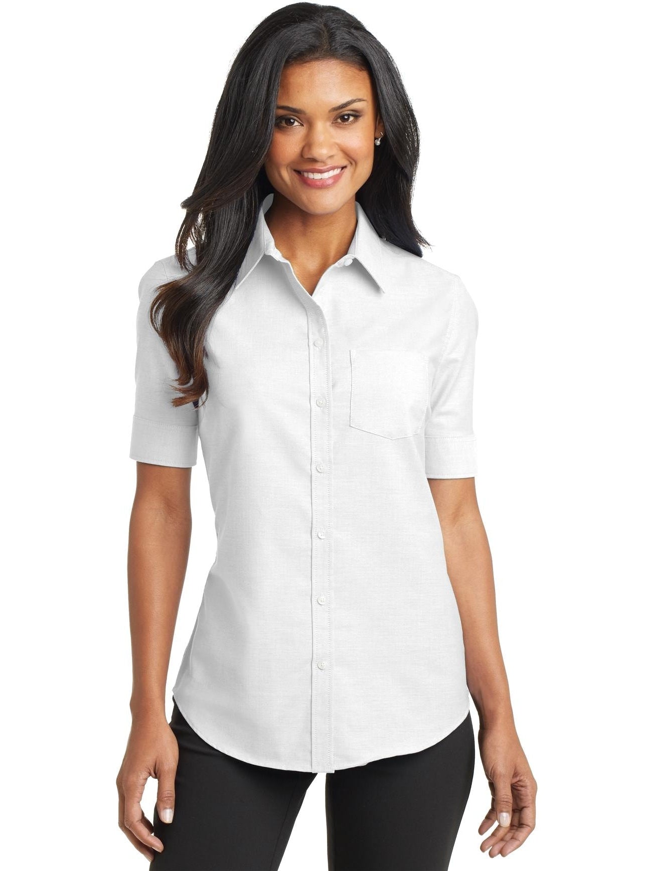 no-logo Port Authority Ladies Short Sleeve SuperPro Oxford Shirt-Regular-Port Authority-Thread Logic