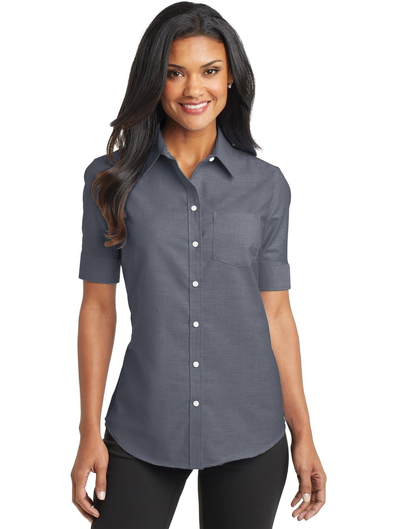 no-logo Port Authority Ladies Short Sleeve SuperPro Oxford Shirt-Regular-Port Authority-Thread Logic
