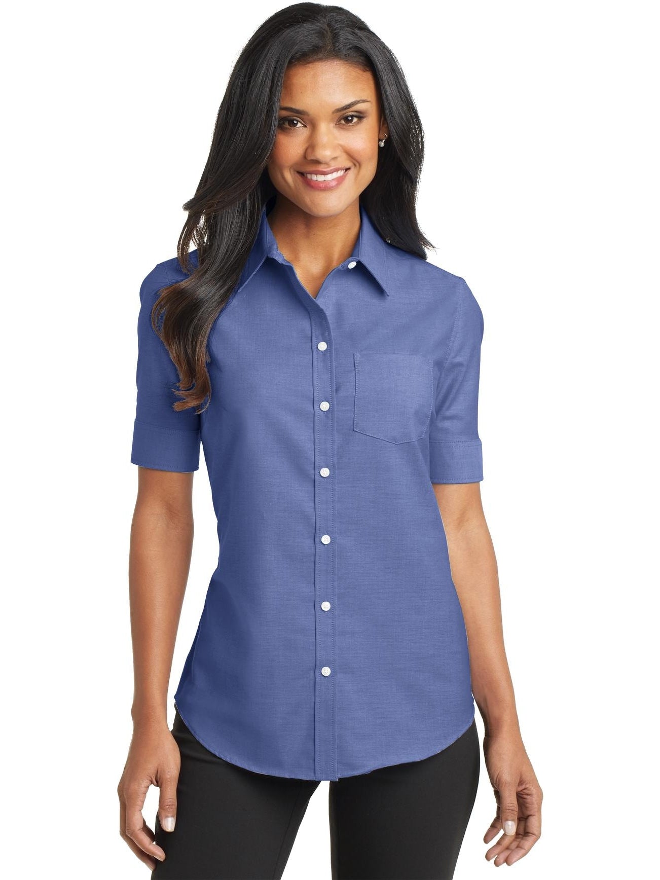no-logo Port Authority Ladies Short Sleeve SuperPro Oxford Shirt-Regular-Port Authority-Thread Logic