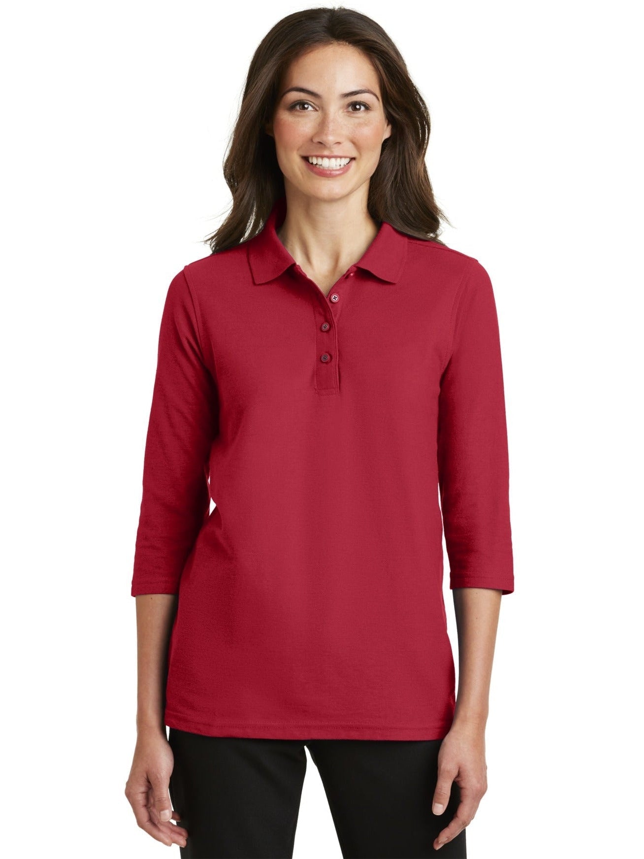 no-logo Port Authority Ladies Silk Touch 3/4 Sleeve Polo-Regular-Port Authority-Thread Logic