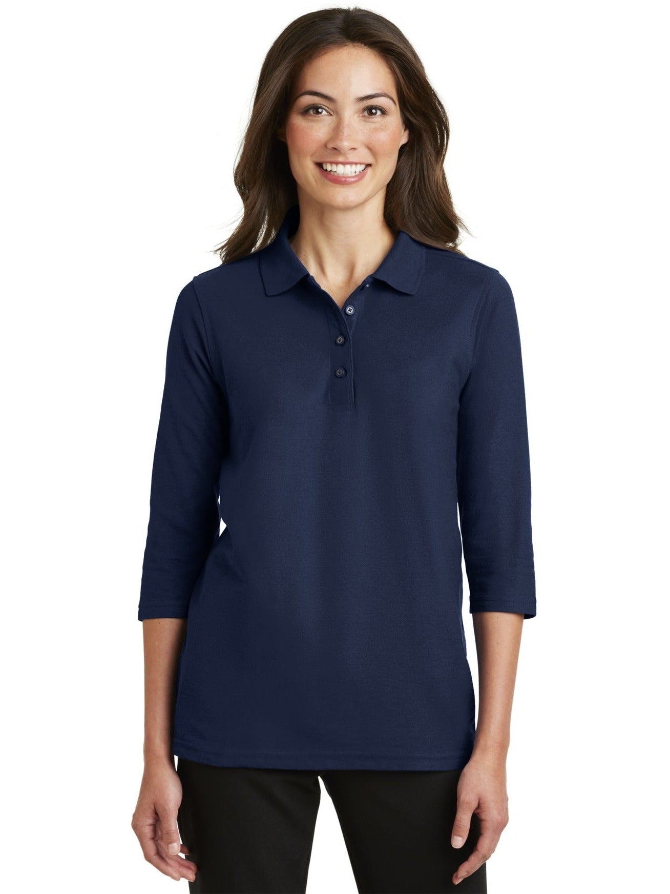 no-logo Port Authority Ladies Silk Touch 3/4 Sleeve Polo-Regular-Port Authority-Thread Logic