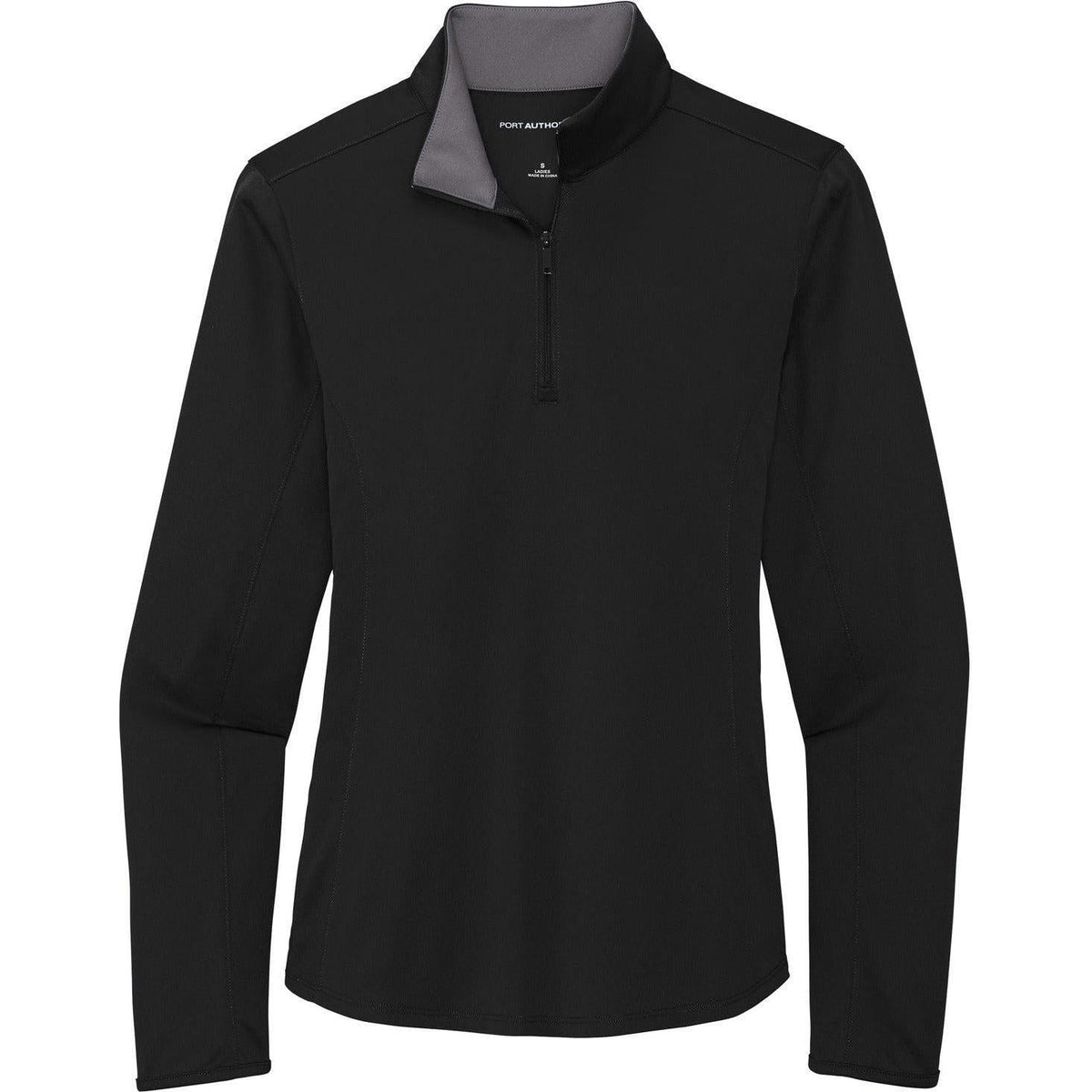 no-logo Port Authority Women's Silk Touch Performance 1/4-Zip-Quarter Zips-Port Authority-Black/Steel Grey-S-Thread Logic