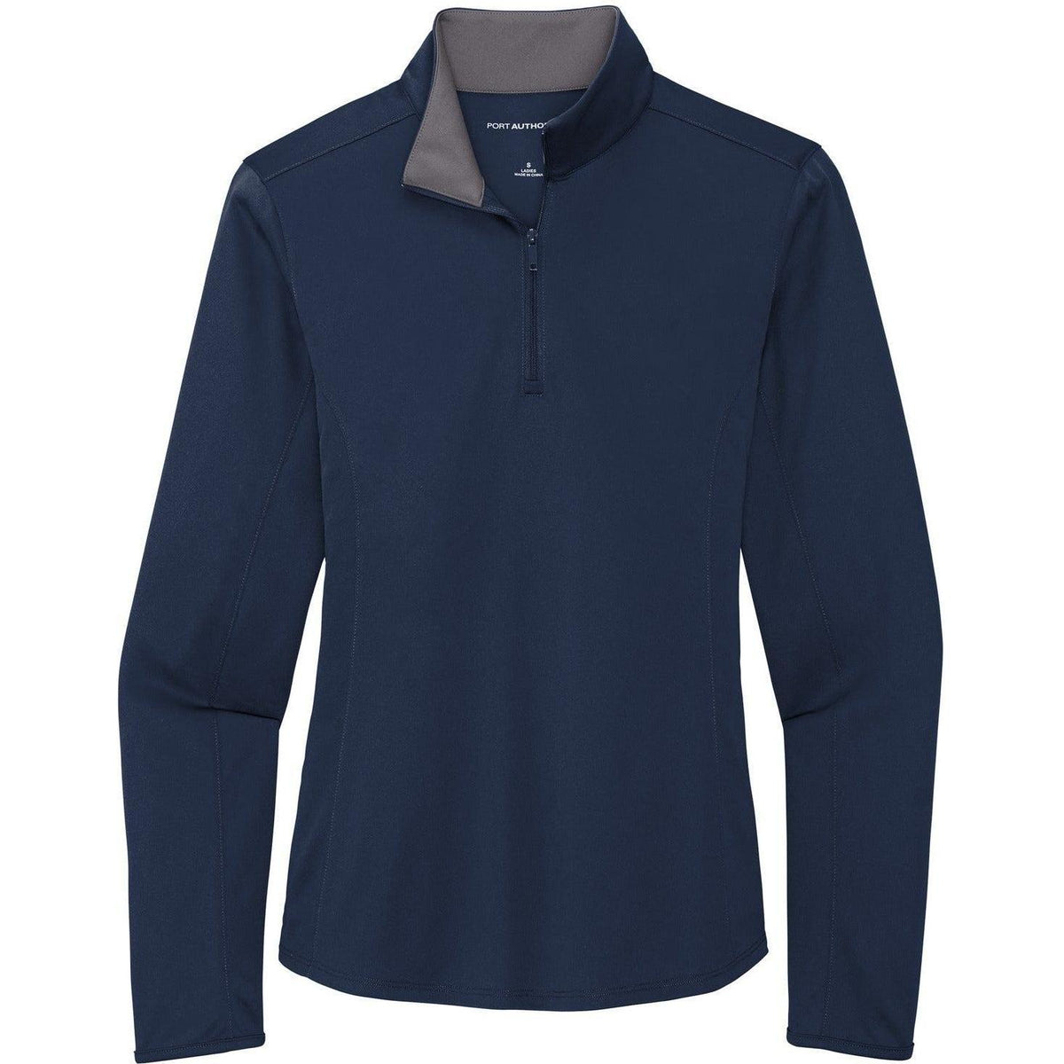 no-logo Port Authority Women's Silk Touch Performance 1/4-Zip-Quarter Zips-Port Authority-Navy/Steel Grey-S-Thread Logic