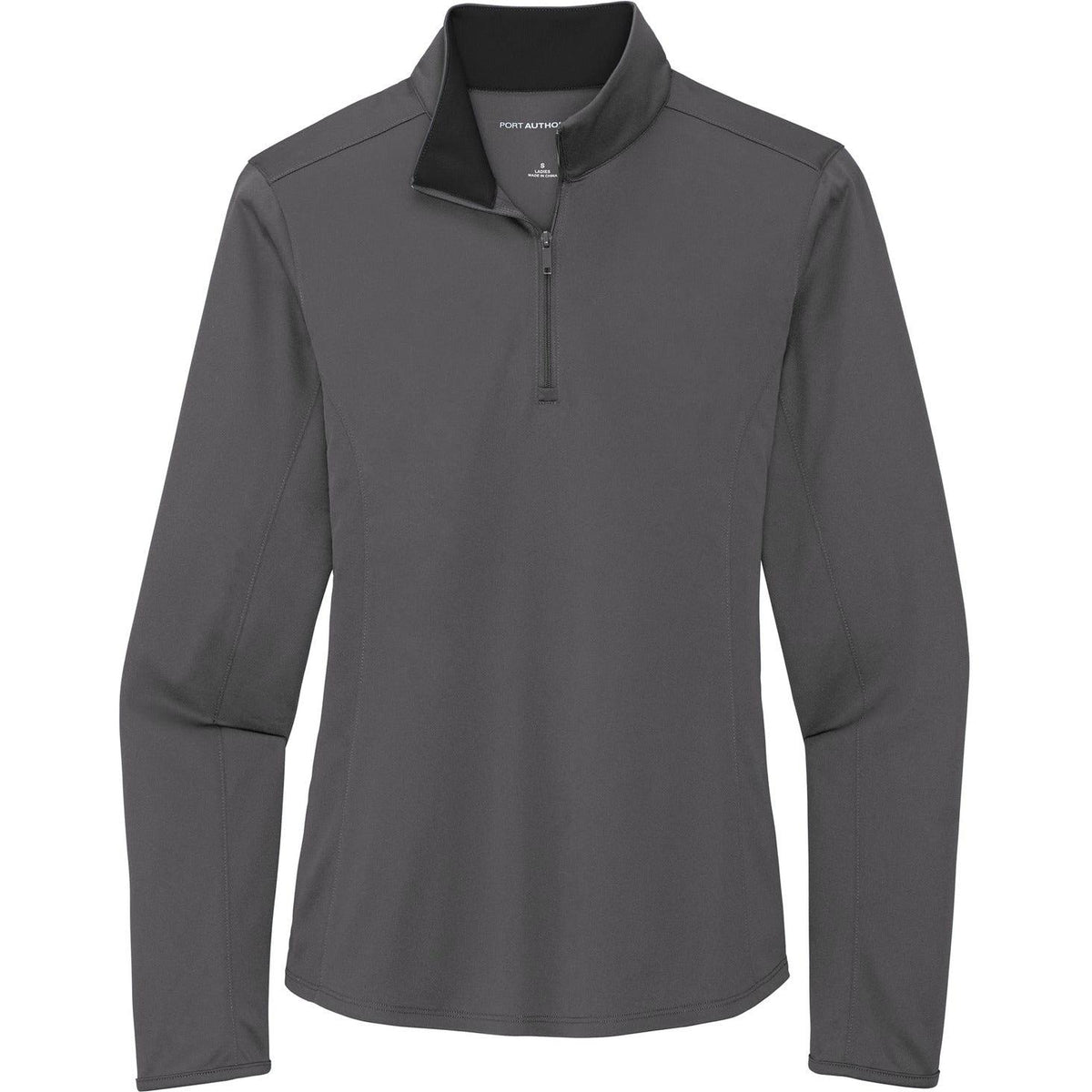 no-logo Port Authority Women's Silk Touch Performance 1/4-Zip-Quarter Zips-Port Authority-Steel Grey/Black-S-Thread Logic