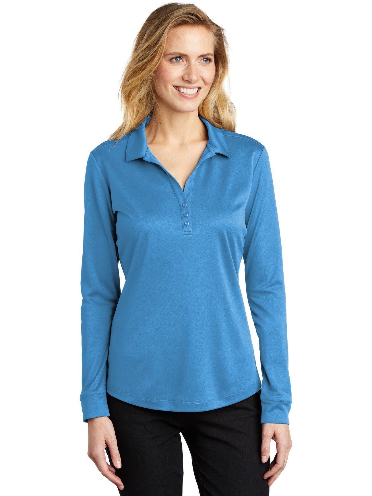 no-logo Port Authority Ladies Silk Touch Performance Long Sleeve Polo-Regular-Port Authority-Thread Logic