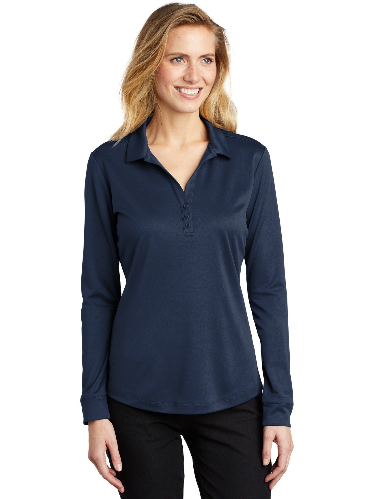 no-logo Port Authority Ladies Silk Touch Performance Long Sleeve Polo-Regular-Port Authority-Thread Logic