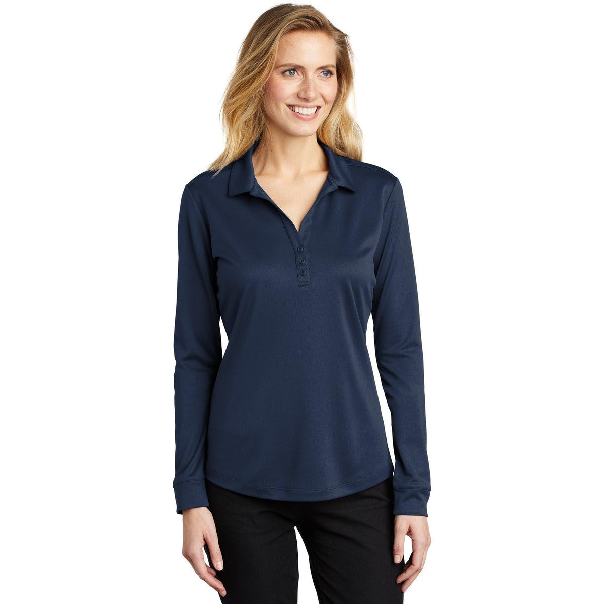 no-logo Port Authority Women's Silk Touch Performance Long Sleeve Polo-Polos-Port Authority-Thread Logic