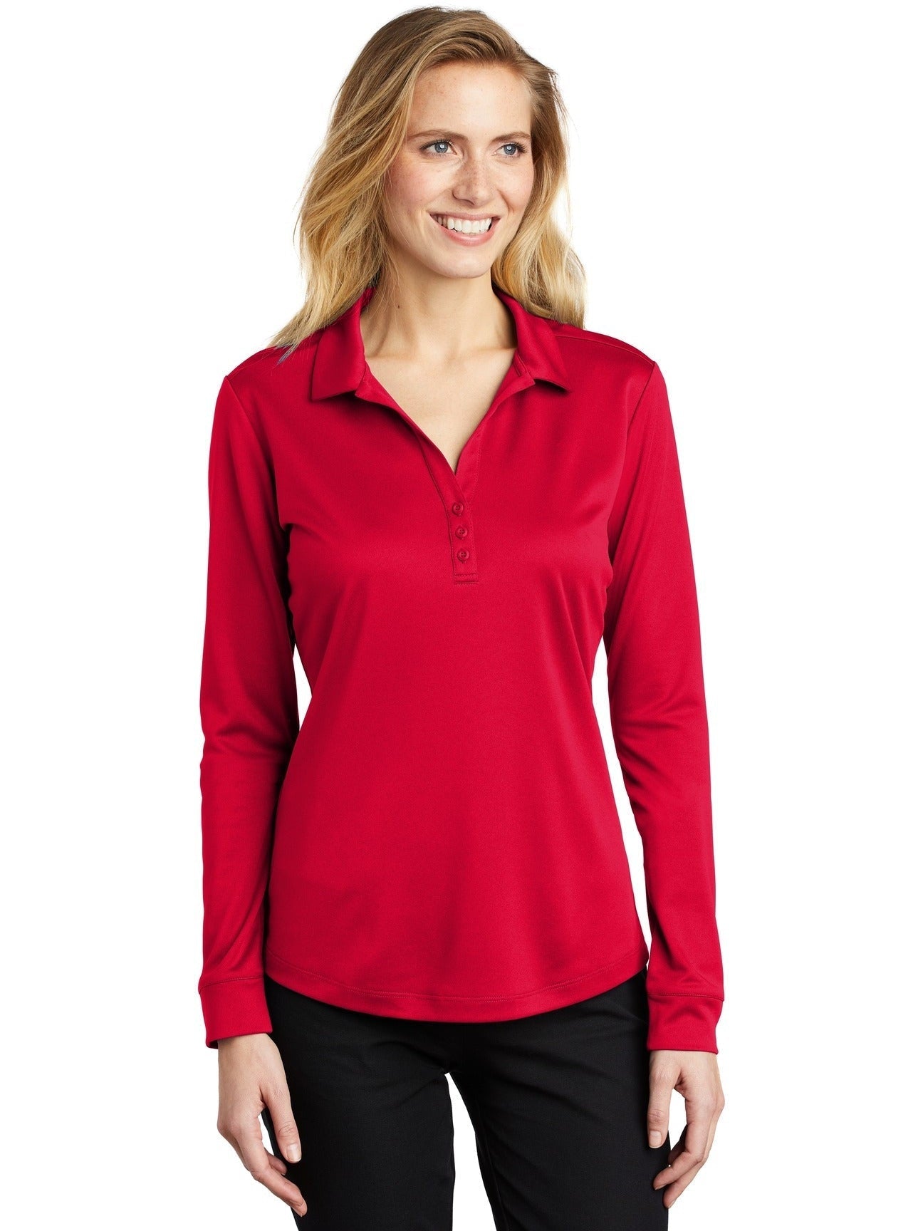 no-logo Port Authority Ladies Silk Touch Performance Long Sleeve Polo-Regular-Port Authority-Thread Logic