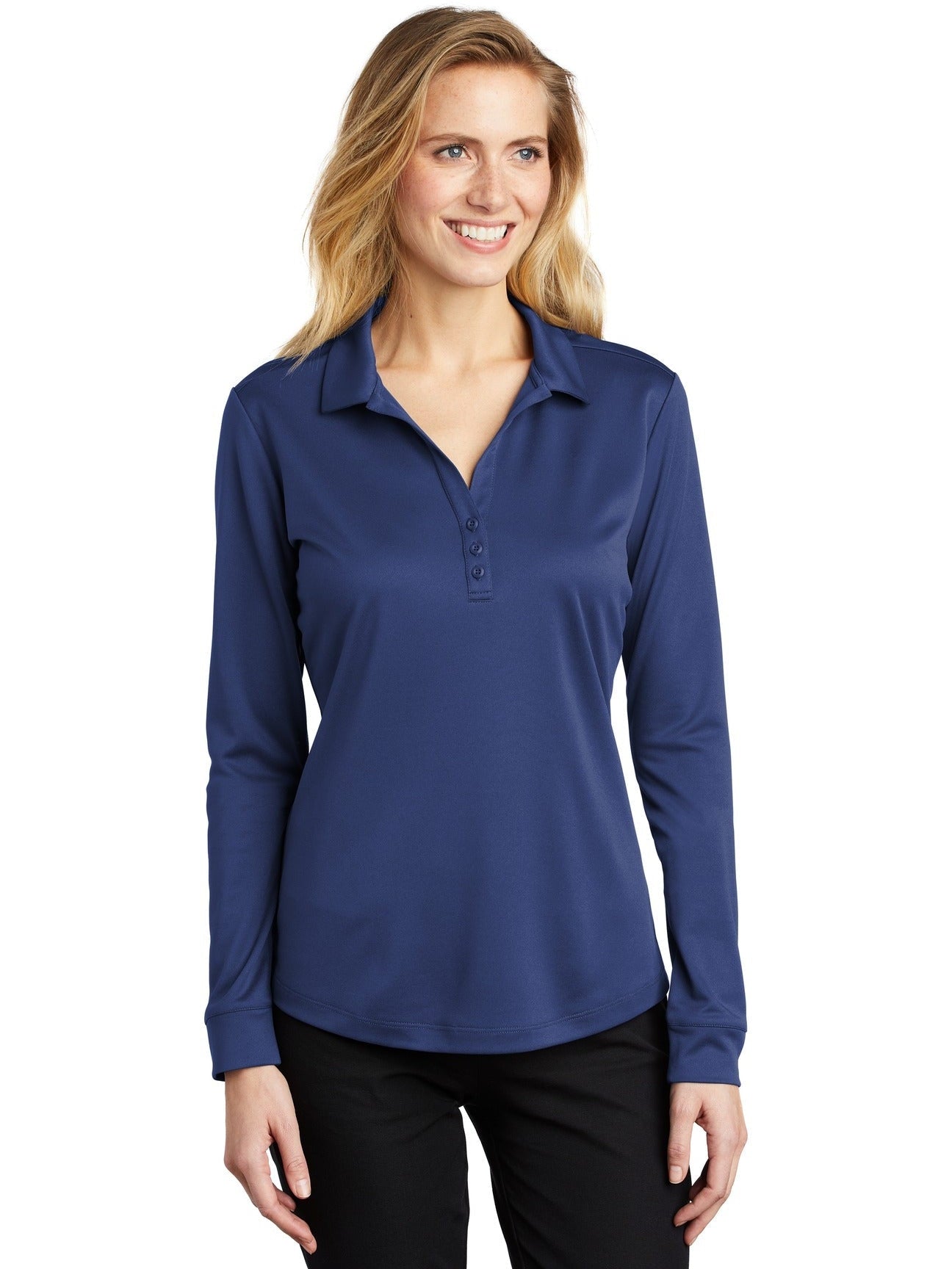 no-logo Port Authority Ladies Silk Touch Performance Long Sleeve Polo-Regular-Port Authority-Thread Logic