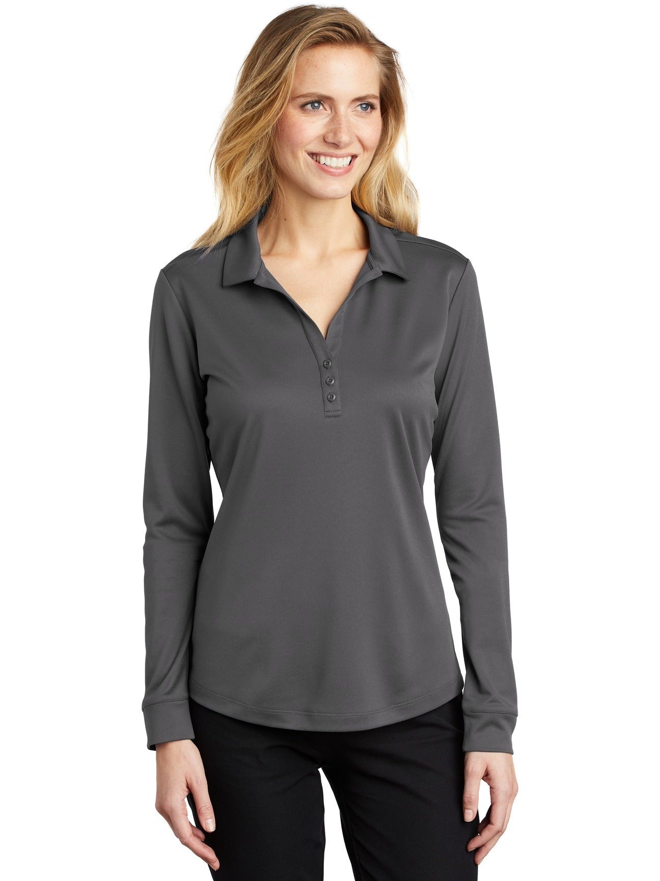 no-logo Port Authority Ladies Silk Touch Performance Long Sleeve Polo-Regular-Port Authority-Thread Logic