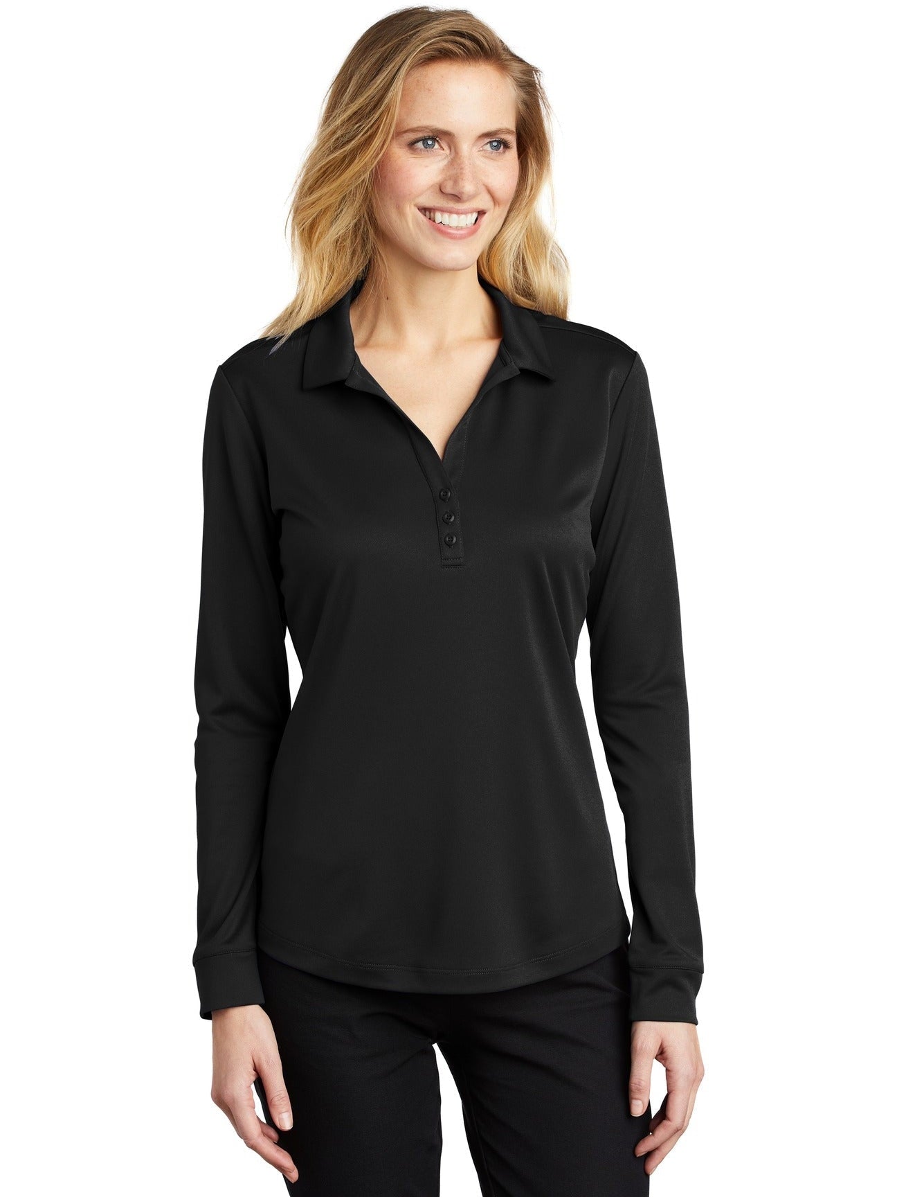 no-logo Port Authority Ladies Silk Touch Performance Long Sleeve Polo-Regular-Port Authority-Thread Logic