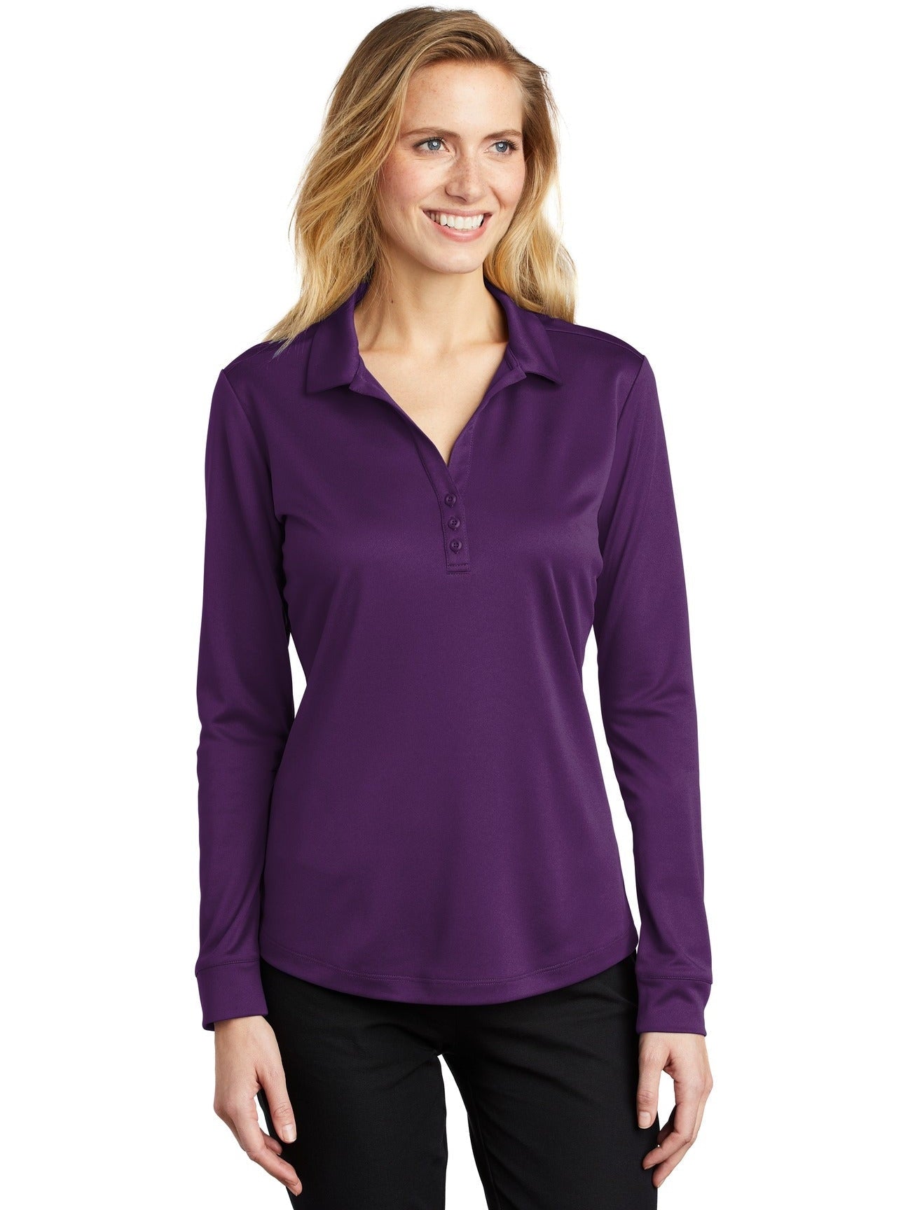 no-logo Port Authority Ladies Silk Touch Performance Long Sleeve Polo-Regular-Port Authority-Thread Logic
