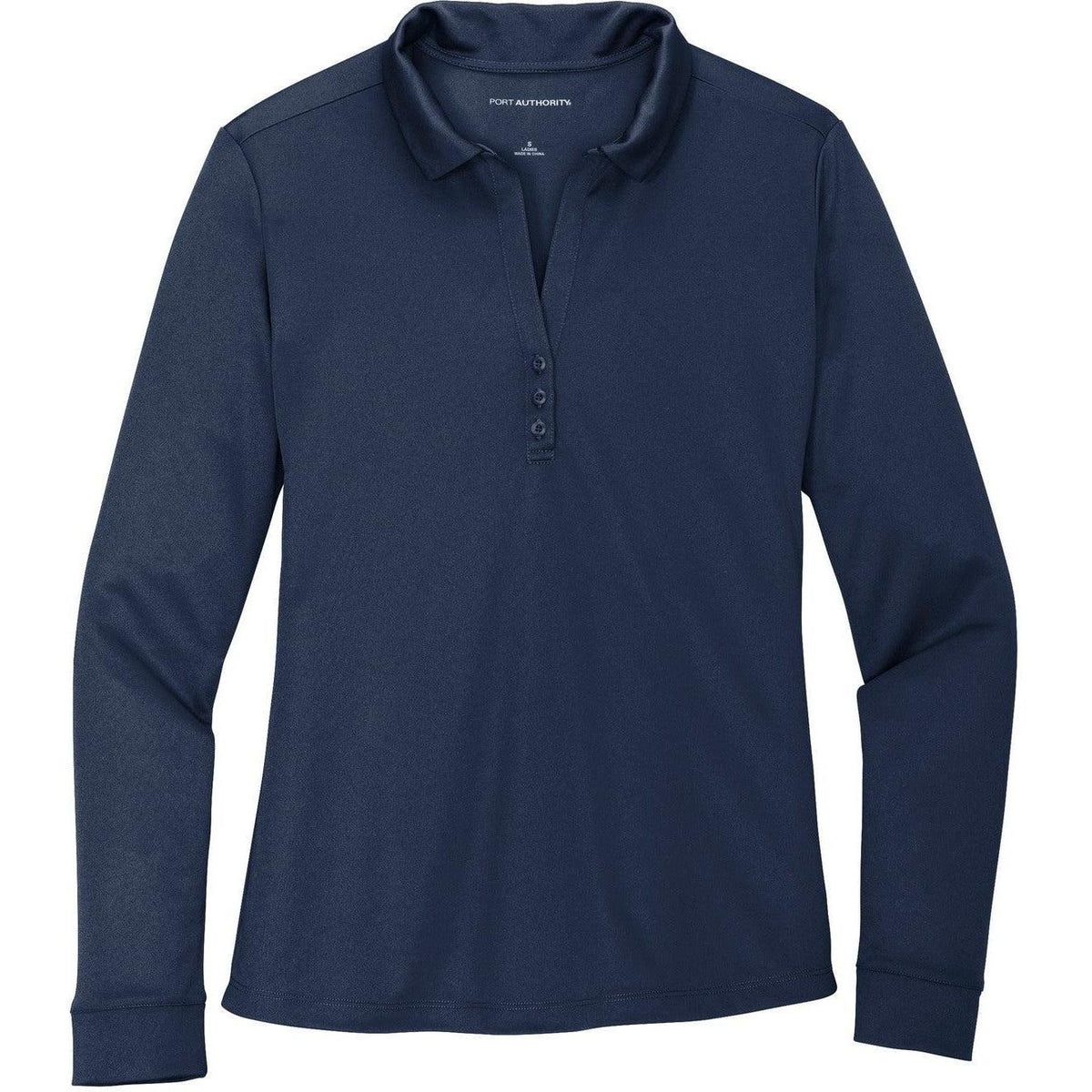 no-logo Port Authority Women's Silk Touch Performance Long Sleeve Polo-Polos-Port Authority-Navy-S-Thread Logic