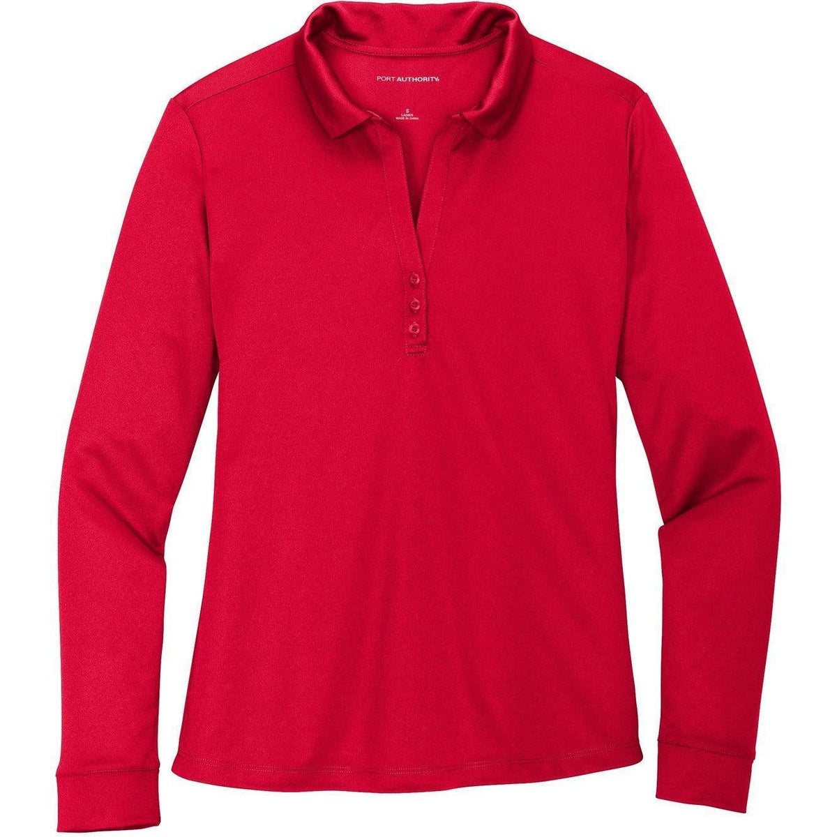 no-logo Port Authority Women's Silk Touch Performance Long Sleeve Polo-Polos-Port Authority-Red-S-Thread Logic