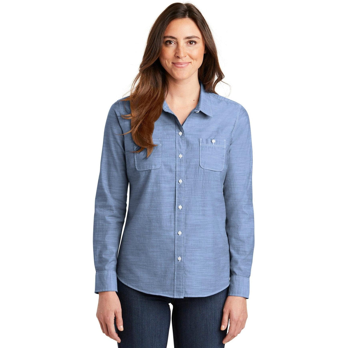 no-logo Port Authority Women's Slub Chambray Shirt-Dress Shirts-Port Authority-Thread Logic