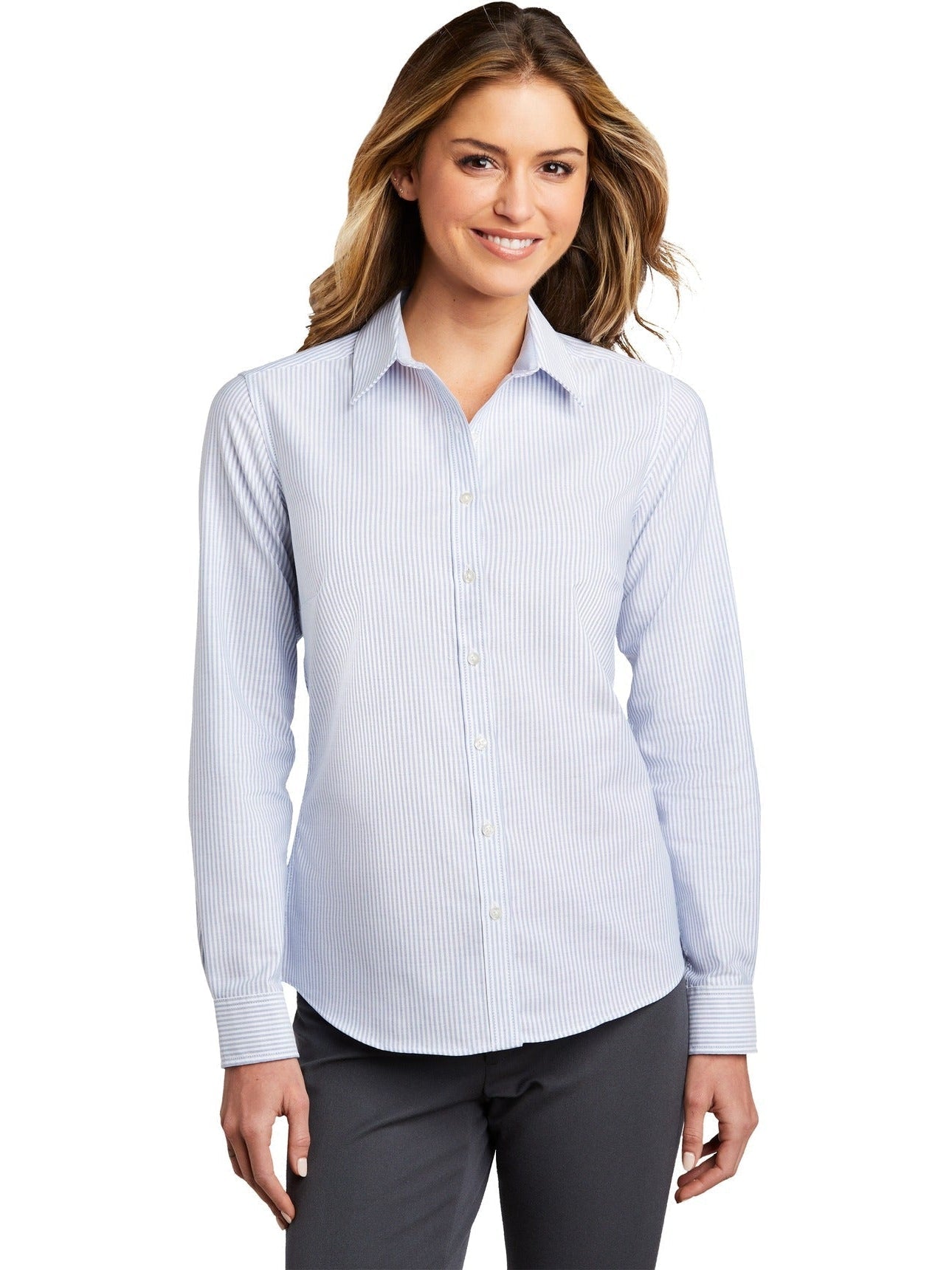 no-logo Port Authority Ladies SuperPro Oxford Stripe Shirt-Regular-Port Authority-Thread Logic