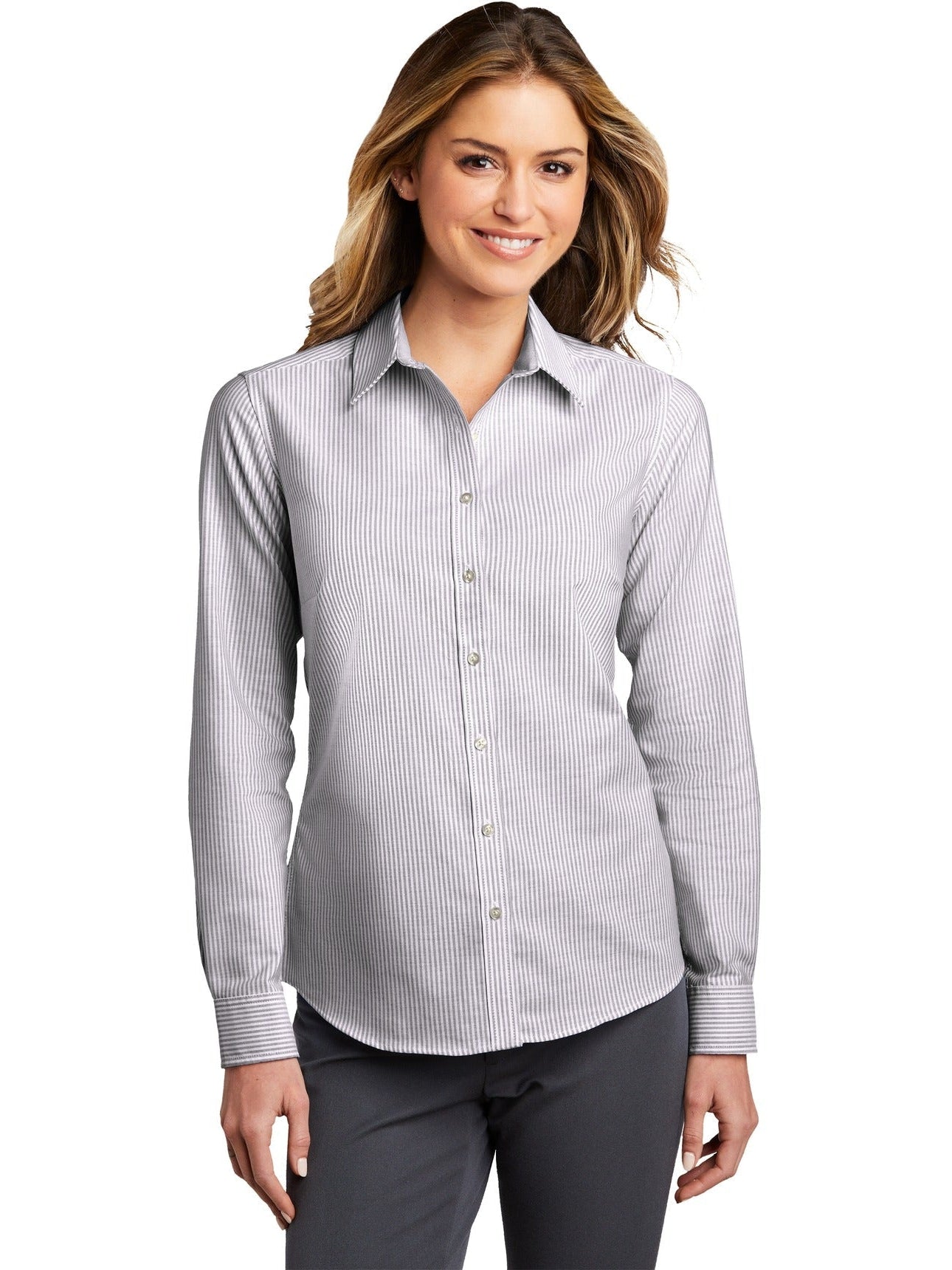 no-logo Port Authority Ladies SuperPro Oxford Stripe Shirt-Regular-Port Authority-Thread Logic