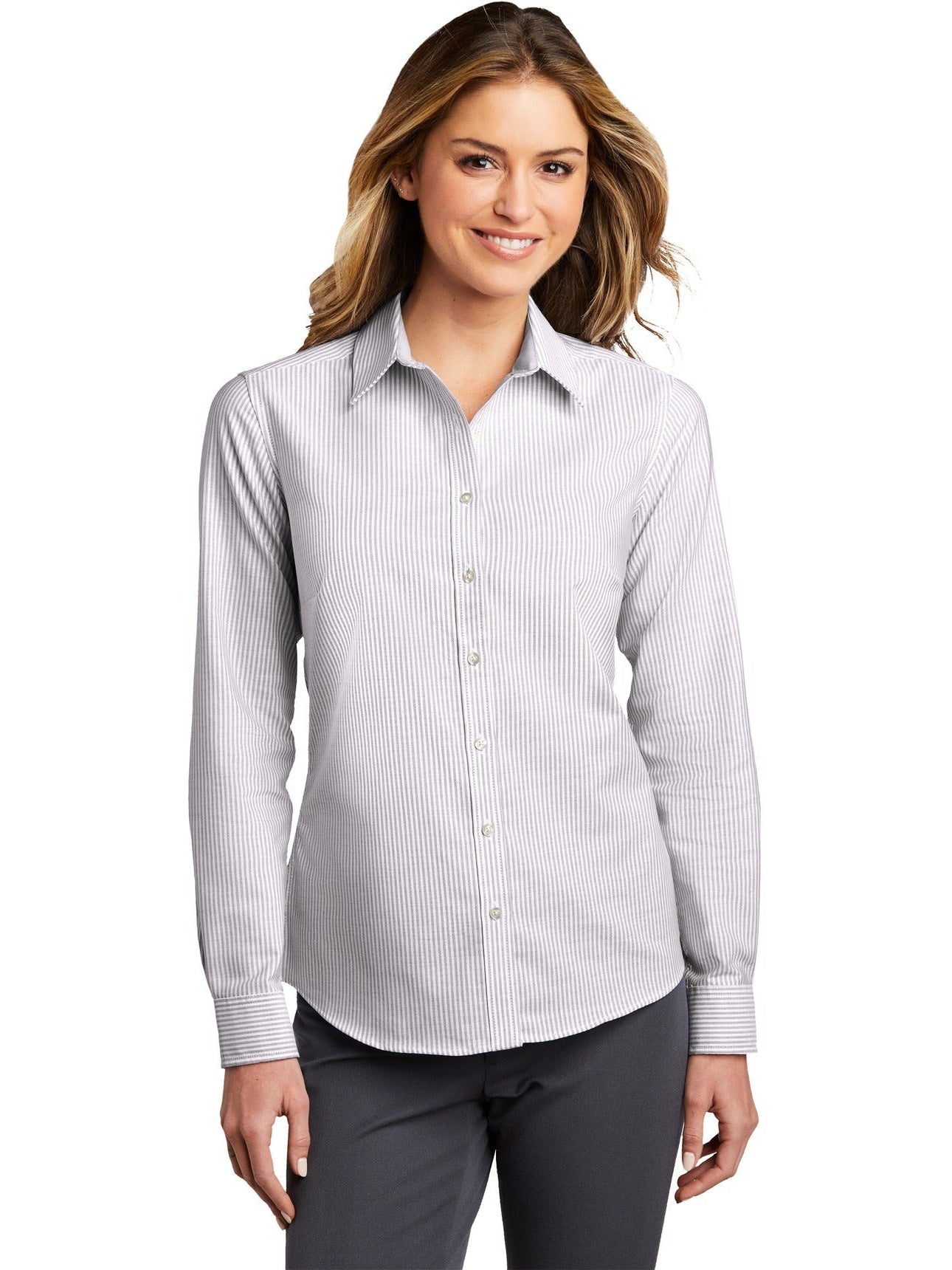 no-logo Port Authority Ladies SuperPro Oxford Stripe Shirt-Regular-Port Authority-Thread Logic