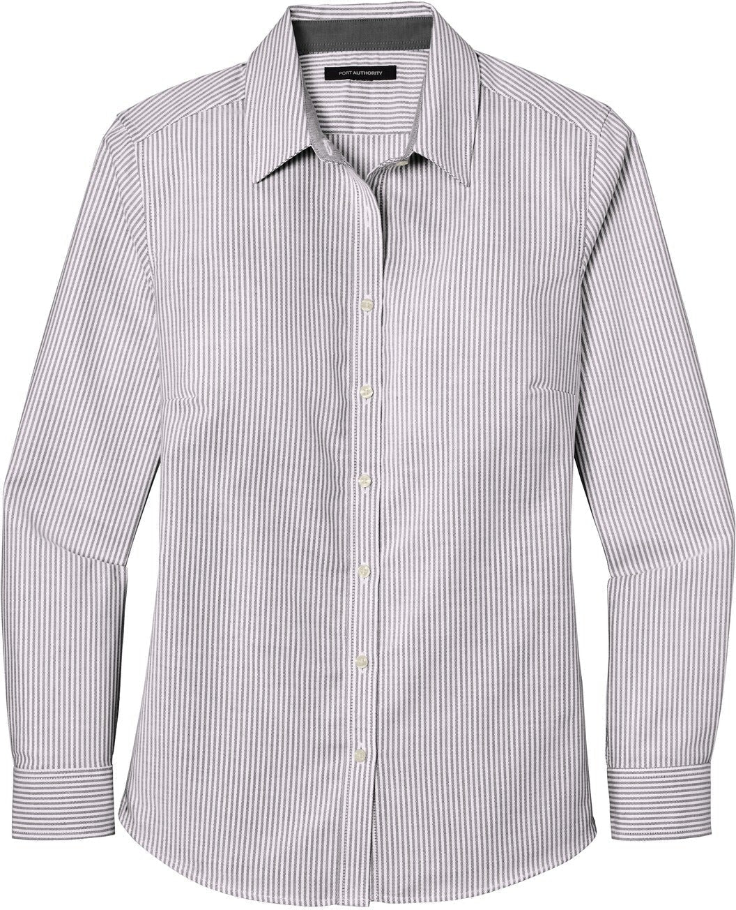 No-Logo CLOSEOUT - Port Authority Ladies SuperPro Oxford Stripe Shirt-Dress Shirts-Port Authority-Black/White-XS-Thread Logic