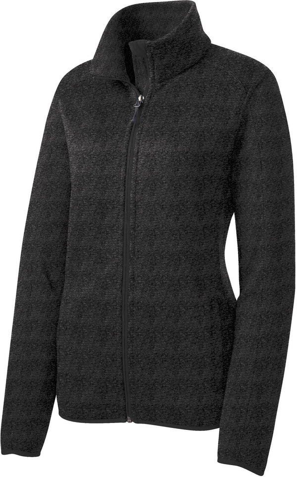 Port Authority Ladies Sweater Fleece Jacket-Regular-Port Authority-Black Heather-S-Thread Logic
