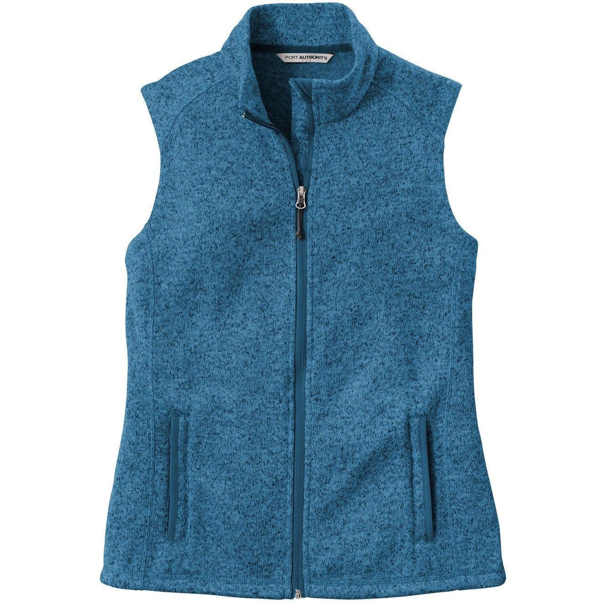 no-logo Port Authority Women's Sweater Fleece Vest-Vests-Port Authority-Medium Blue Heather-S-Thread Logic