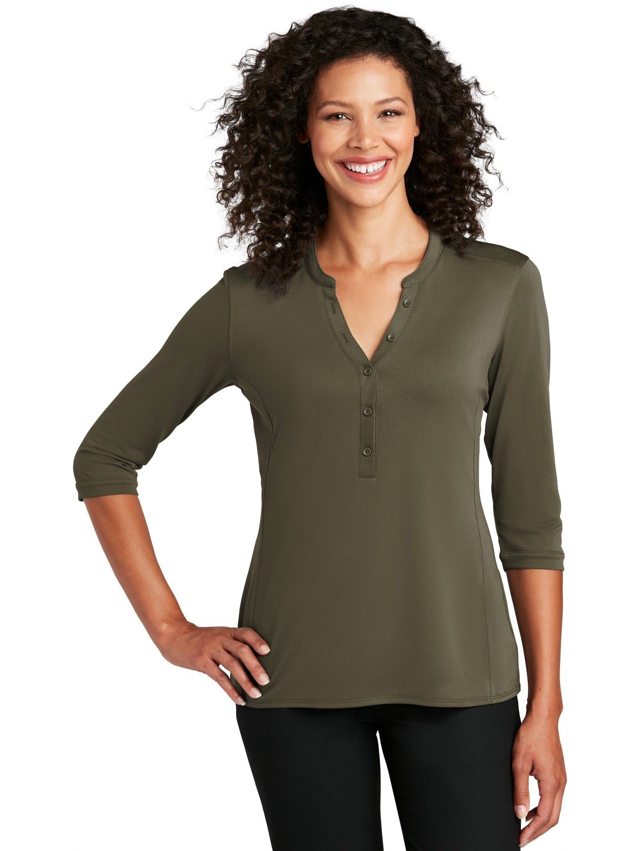 no-logo Port Authority Ladies UV Choice Pique Henley-Regular-Port Authority-Thread Logic