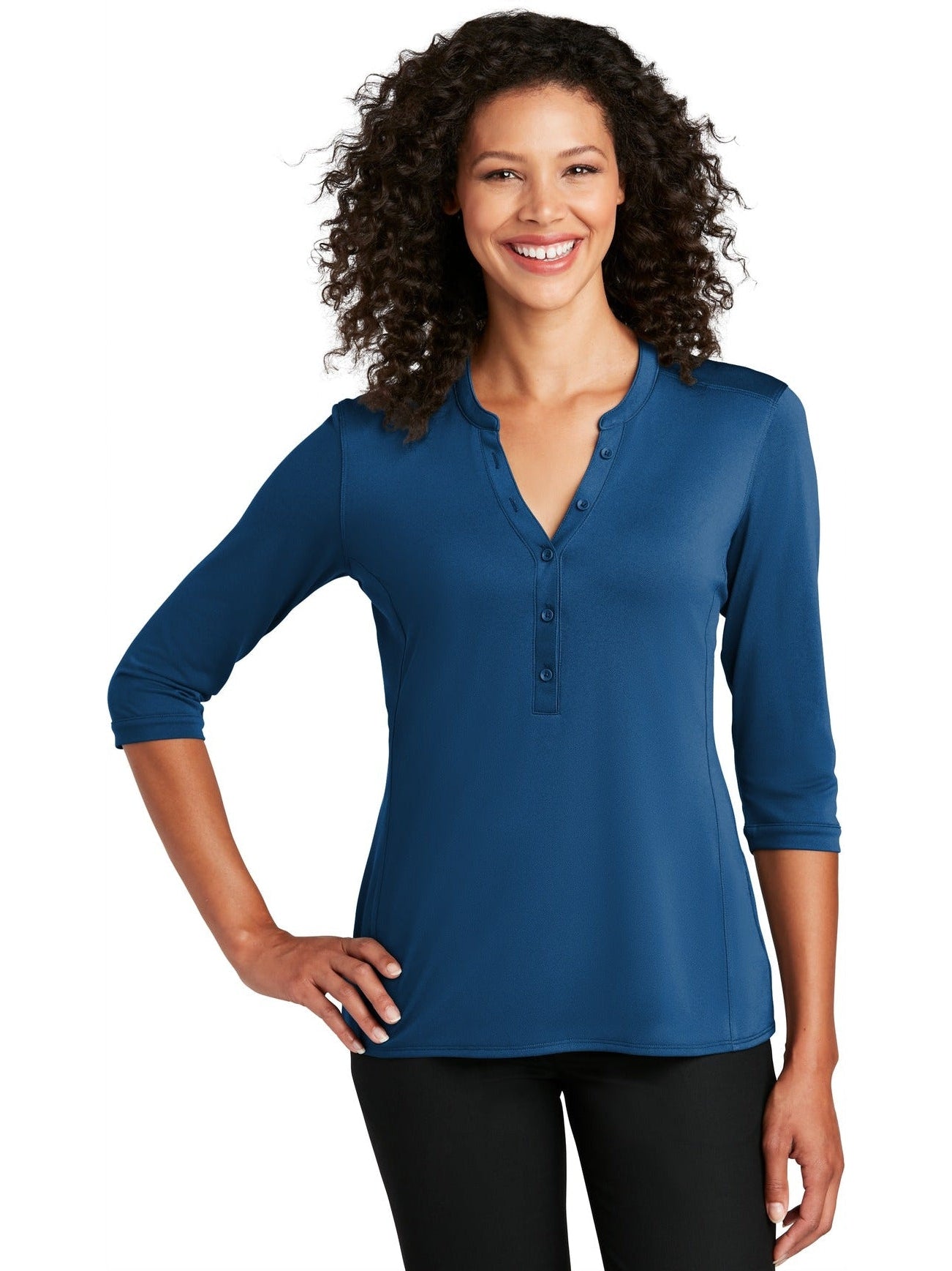 no-logo Port Authority Ladies UV Choice Pique Henley-Regular-Port Authority-Thread Logic
