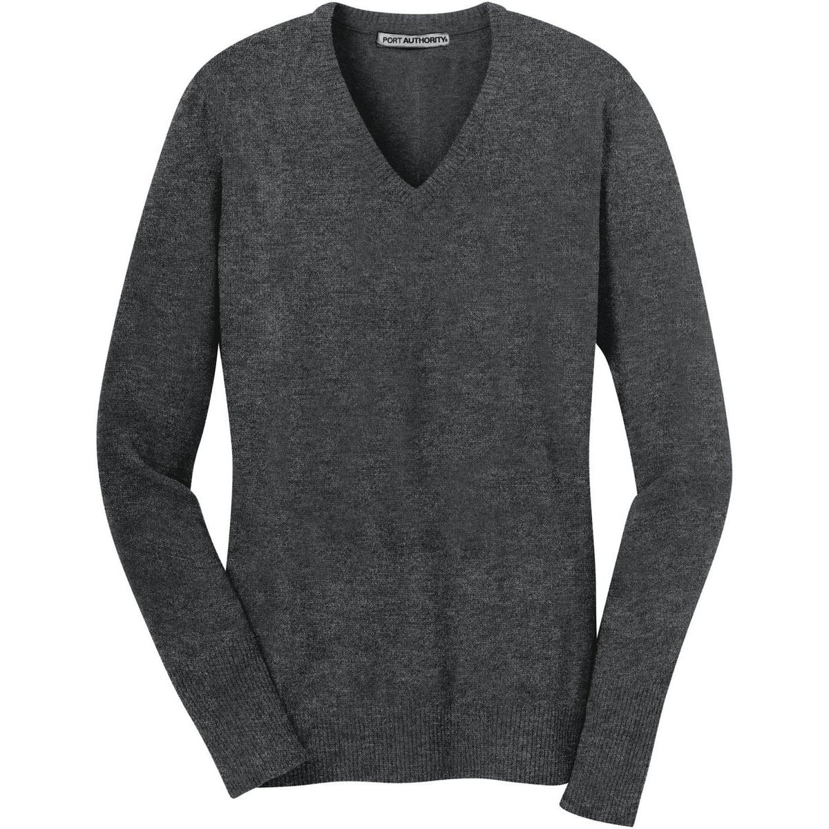 no-logo Port Authority Women's V-Neck Sweater-Sweaters-Port Authority-Charcoal Heather-XS-Thread Logic