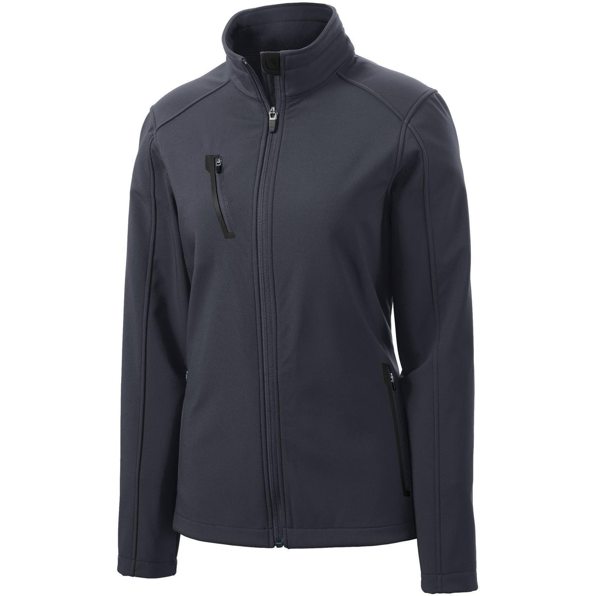logo-left Port Authority Women's Welded Soft Shell Jacket-Regular-Port Authority-Battleship Grey-XS-Thread Logic