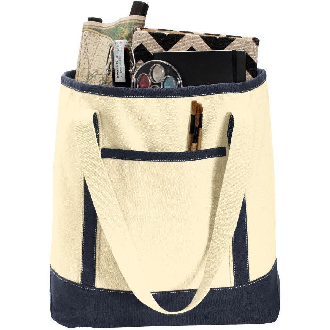 no-logo Port Authority Large Cotton Canvas Boat Tote-Regular-Port Authority-Natural/Navy-Thread Logic