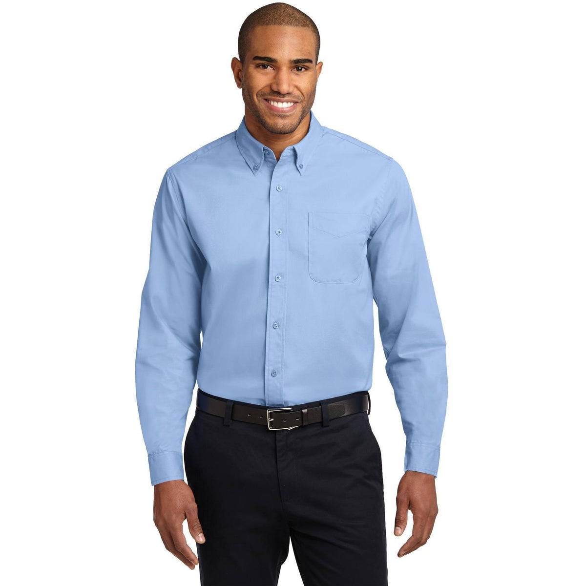 no-logo Port Authority Long Sleeve Easy Care Dress Shirt-Dress Shirts-Port Authority-Light Blue/Light Stone-S-Thread Logic