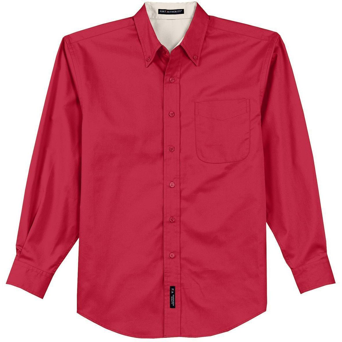 no-logo Port Authority Long Sleeve Easy Care Dress Shirt-Dress Shirts-Port Authority-Red/Light Stone-S-Thread Logic