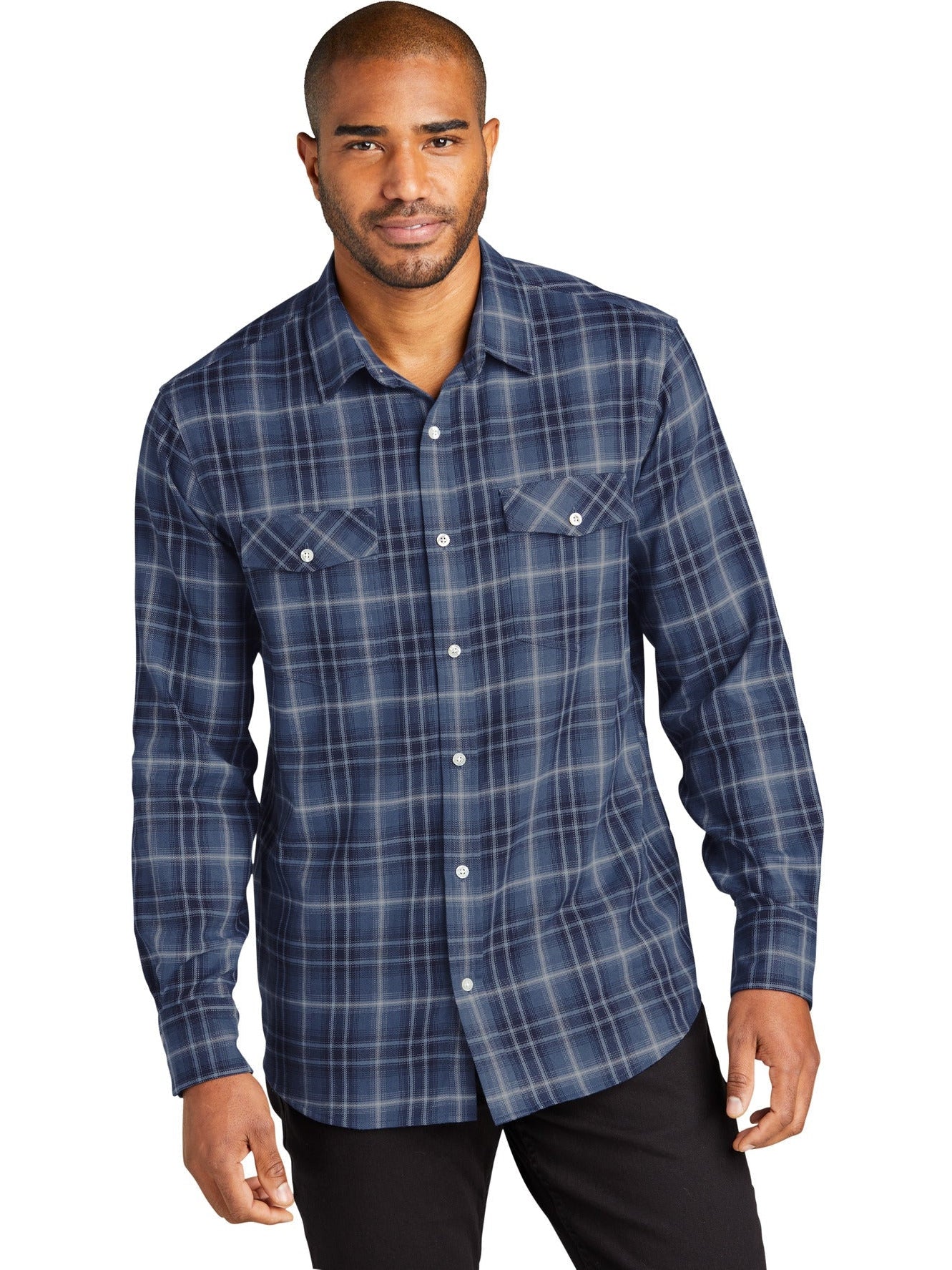 no-logo Port Authority Long Sleeve Ombre Plaid Shirt-Regular-Port Authority-Thread Logic