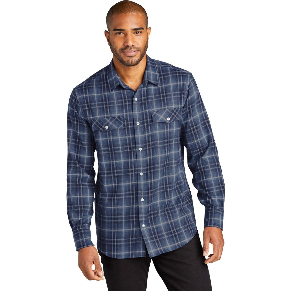 no-logo Port Authority Long Sleeve Ombre Plaid Shirt-Regular-Port Authority-Thread Logic