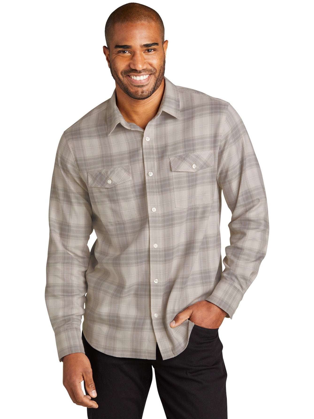 no-logo Port Authority Long Sleeve Ombre Plaid Shirt-Regular-Port Authority-Thread Logic