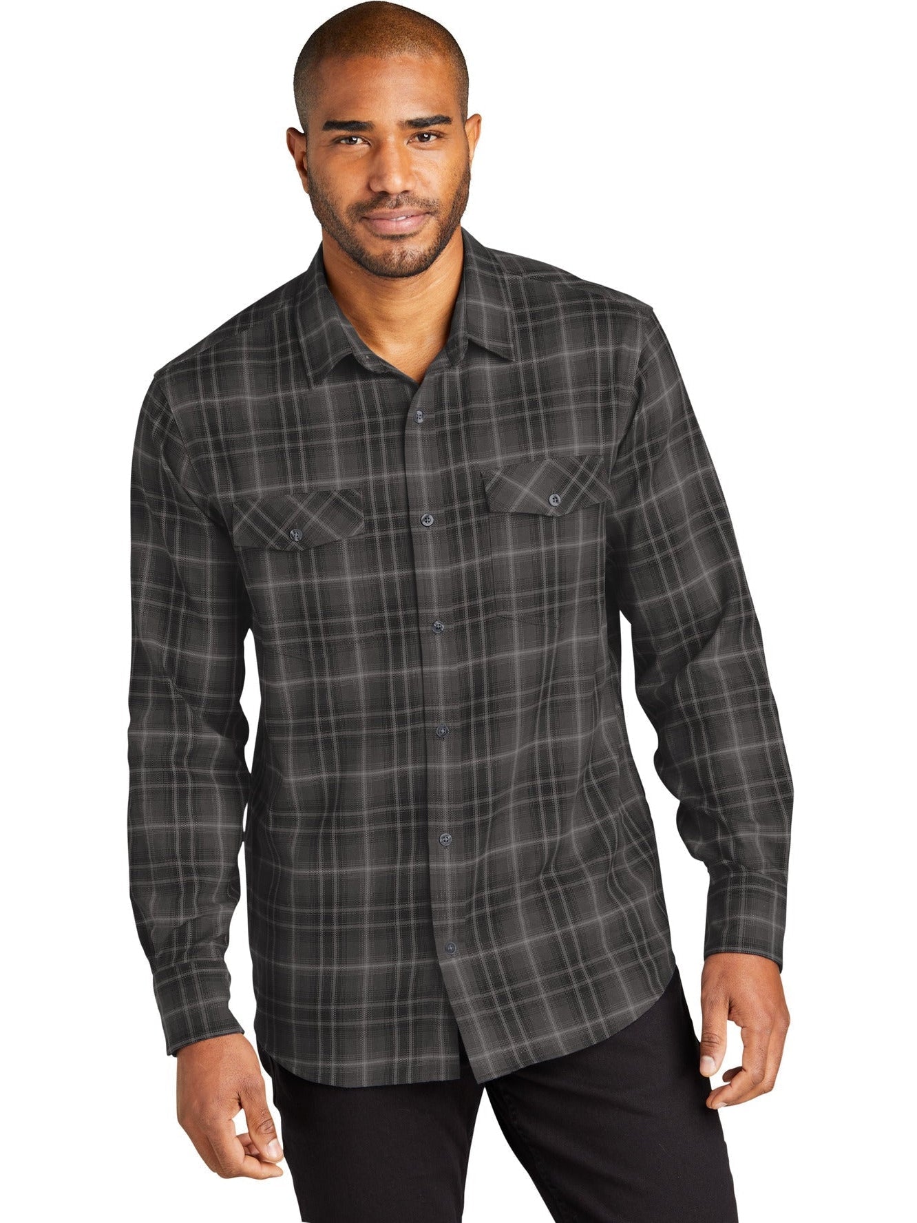 no-logo Port Authority Long Sleeve Ombre Plaid Shirt-Regular-Port Authority-Thread Logic