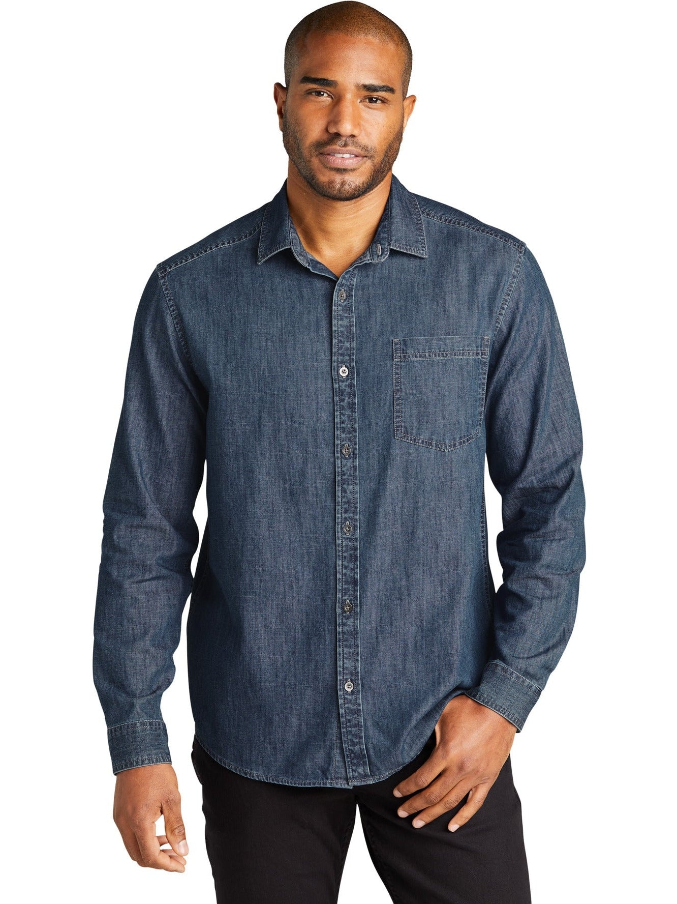 no-logo Port Authority Long Sleeve Perfect Denim Shirt-Regular-Port & Company-Thread Logic