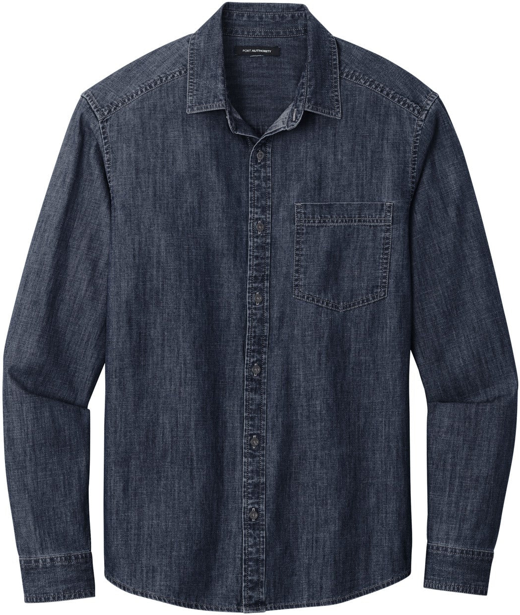 No-Logo CLOSEOUT - Port Authority Long Sleeve Perfect Denim Shirt-Dress Shirts-Port & Company-Dark Wash-S-Thread Logic