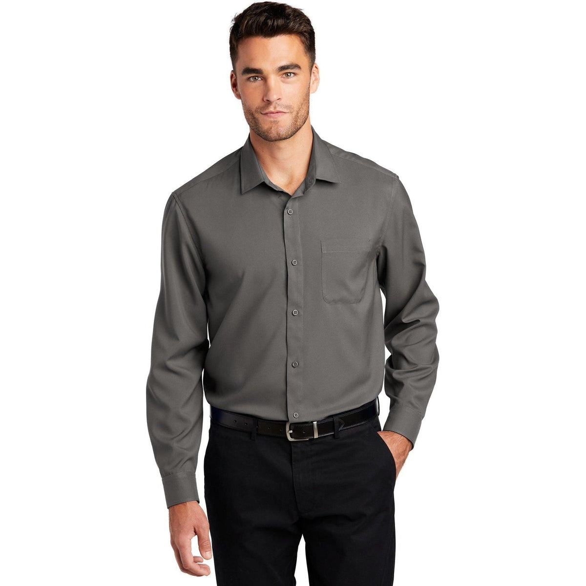 no-logo Port Authority Long Sleeve Performance Staff Shirt-Dress Shirts-Port Authority-Thread Logic