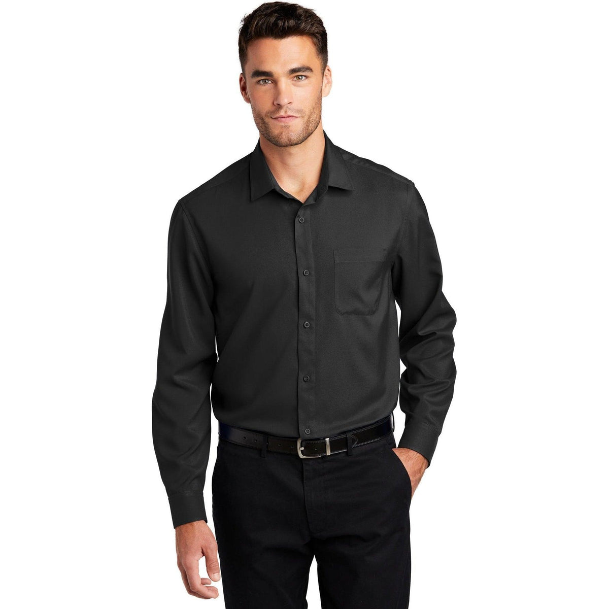 no-logo Port Authority Long Sleeve Performance Staff Shirt-Dress Shirts-Port Authority-Thread Logic