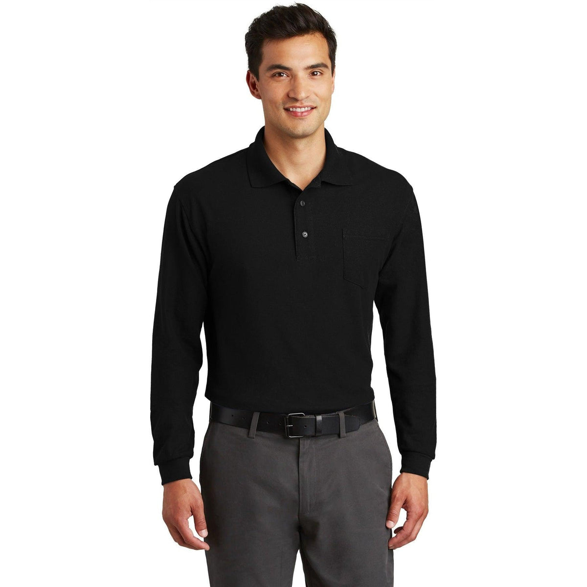 no-logo Port Authority Long Sleeve Silk Touch Polo with Pocket-Regular-Port Authority-Thread Logic