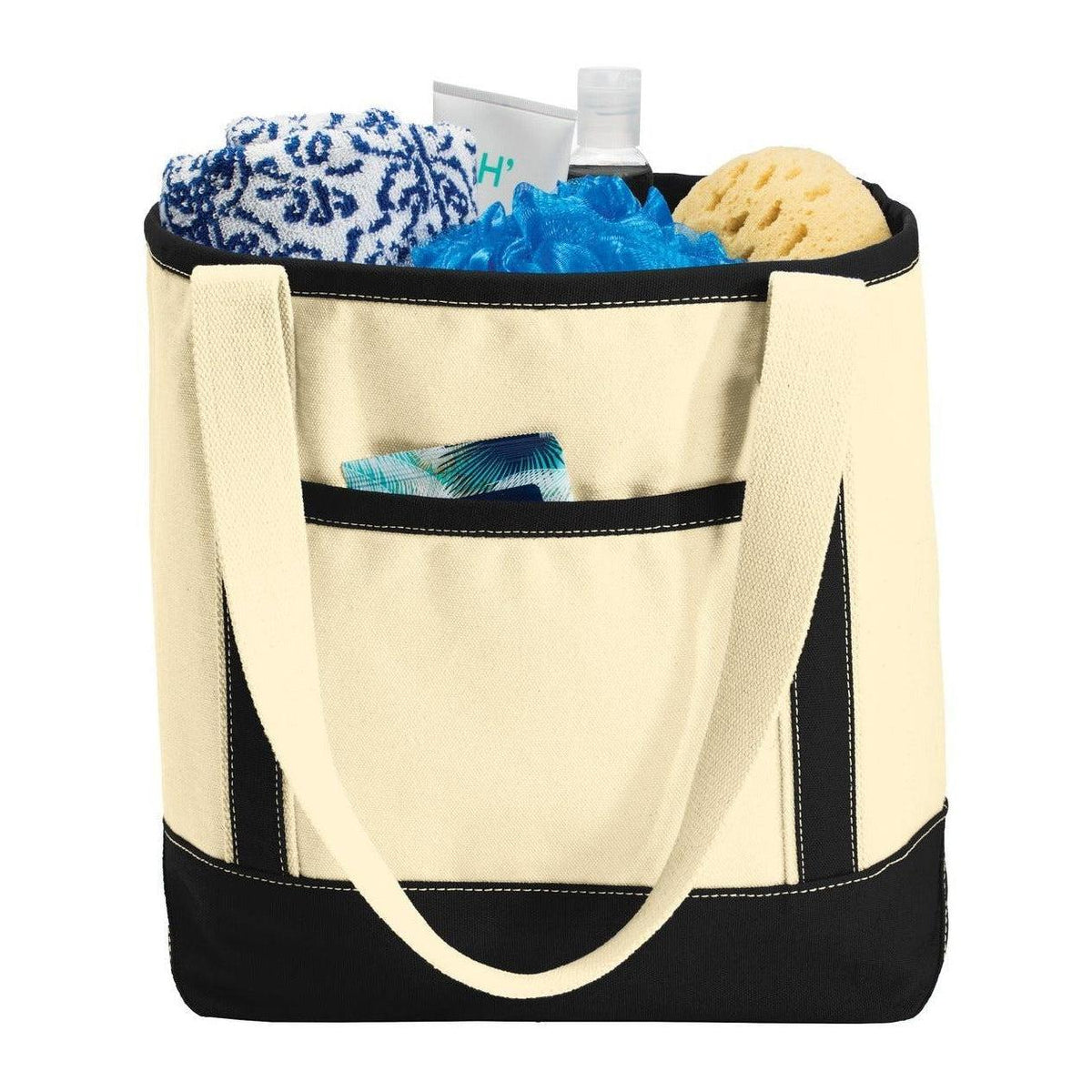 no-logo Port Authority Medium Cotton Canvas Boat Tote-Regular-Port Authority-Natural/Black-Thread Logic