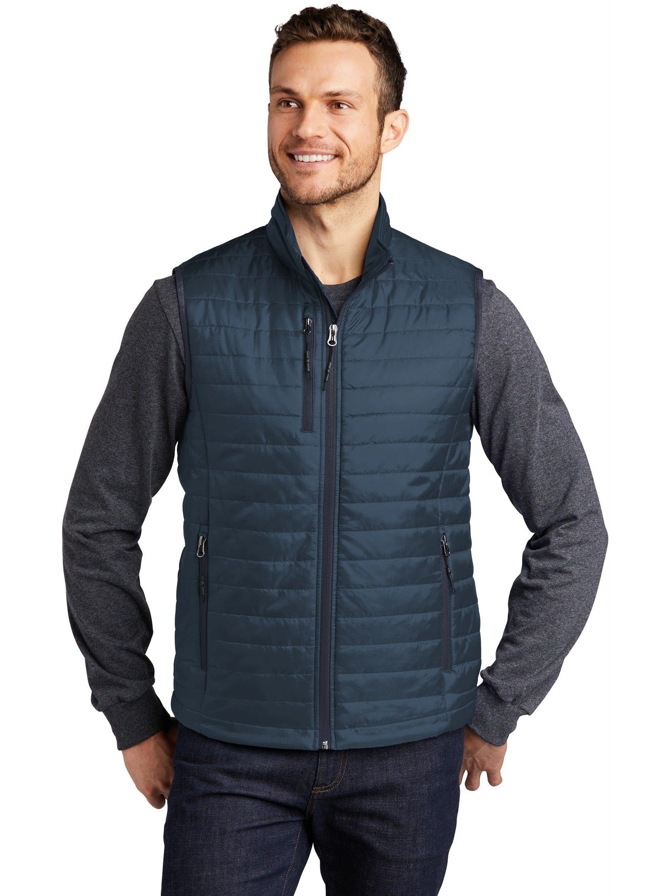 no-logo Port Authority Packable Puffy Vest-Regular-Port Authority-Regatta Blue/River Blue Navy-S-Thread Logic